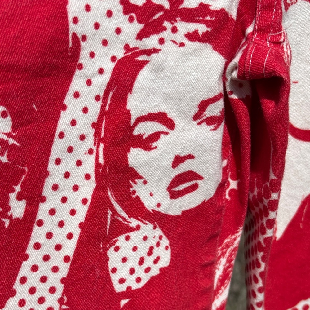 Adiktd Red & White Graphic Flare Jeans - Picture 3 of 5